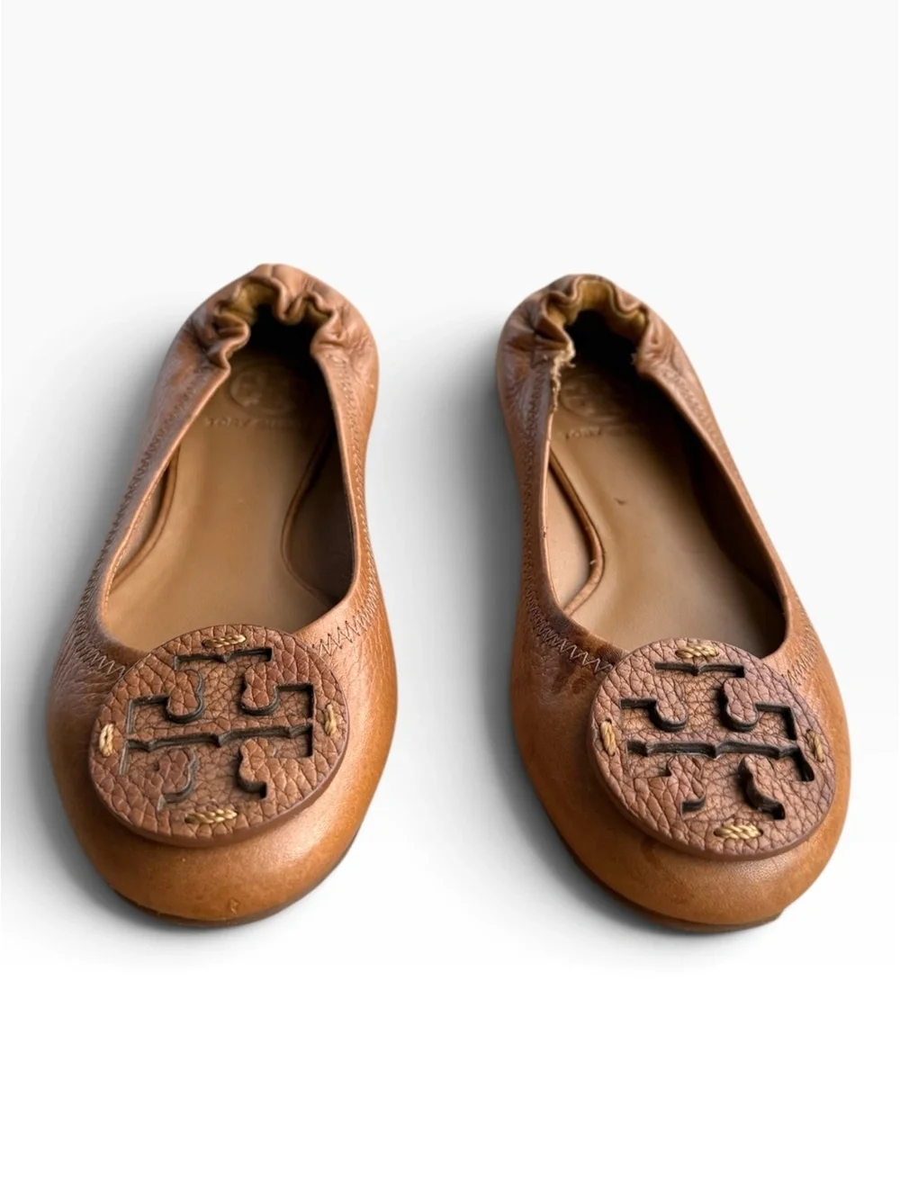 Tory Burch Reva Tonal Leather Ballet Flats - Royal Tan / Cognac - Size 4M